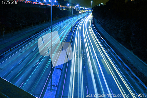 Image of Traffic in highway of Hong Kong at night