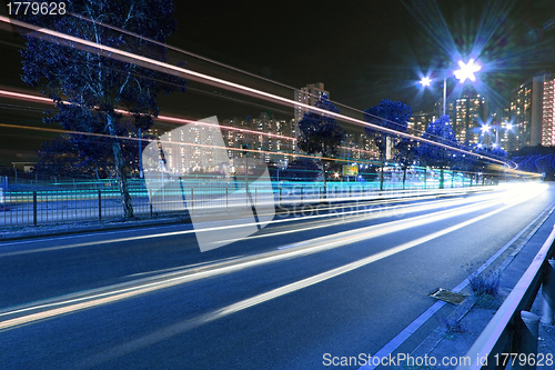 Image of Traffic through downtown of Hong Kong at night