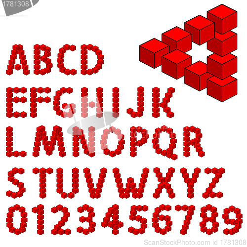 Image of abstract optical illusion three dimension alphabet set.