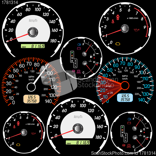 Image of Set of car speedometers for racing design. 