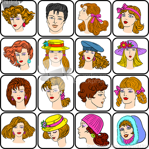 Image of A set of different male and female hairstyles