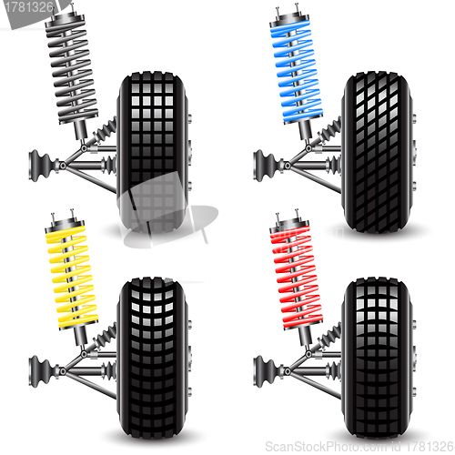 Image of Set front car suspension, frontal view. Vector Illustration