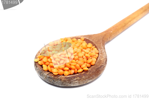 Image of red lentil in old spoon