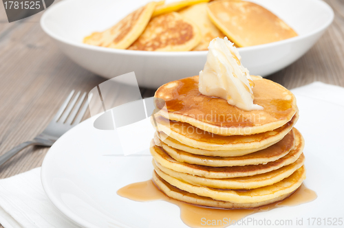 Image of Pancakes With Butter and Maple Syrup