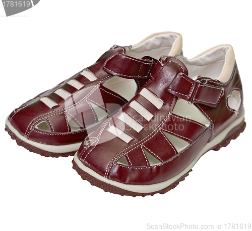 Image of Brown leather sandals on white