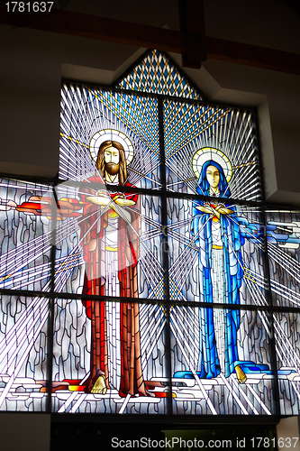 Image of Stained glass with Jesus and Mary