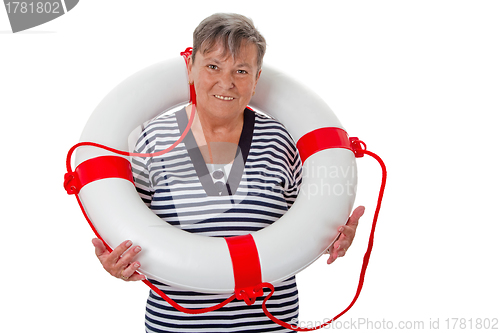 Image of Senior woman with lifebelt