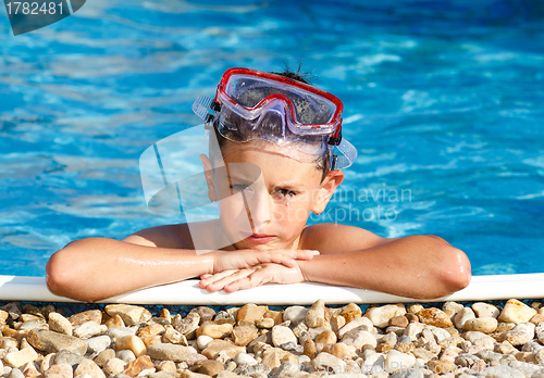 Image of Boy with spectacles in the swimming pool 