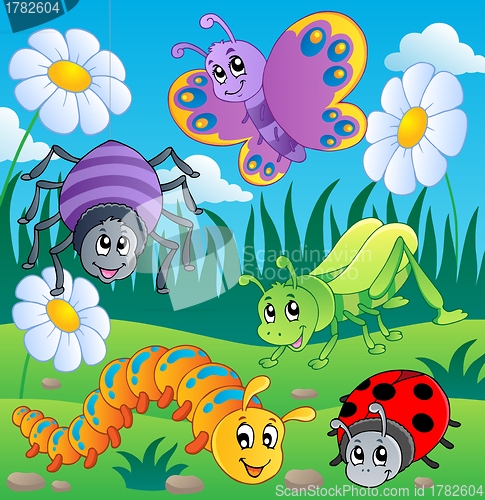 Image of Meadow with various bugs theme 1