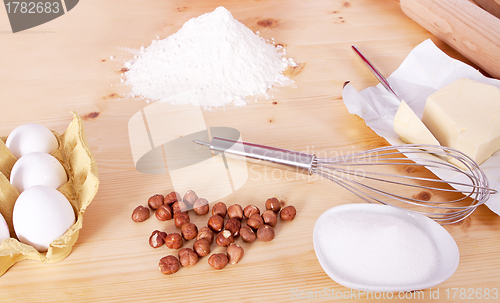 Image of different ingredients for baking on table