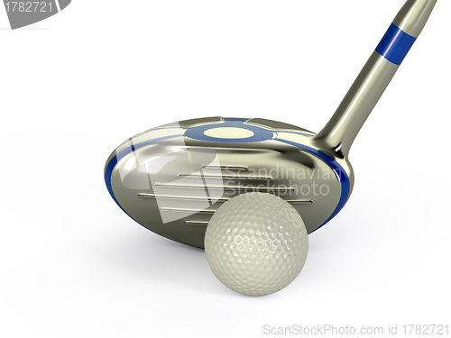 Image of Golf ball and club isolated 3d render