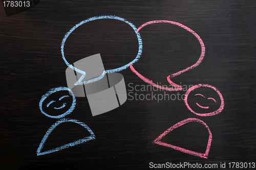 Image of Chalk drawing of blank speech bubbles with human figures