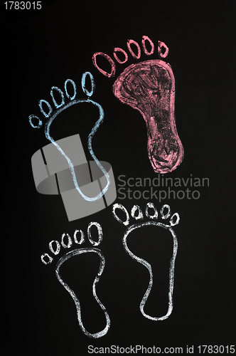 Image of Footprints symbol drawn with chalk on blackboard background