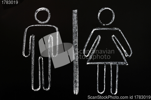 Image of Men and women symbols drawn on blackboard background