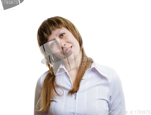 Image of girl in a white blouse on white background