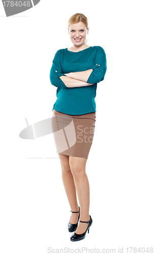 Image of Full length portrait of trendy businesswoman