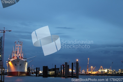 Image of hamburg city harbor at night