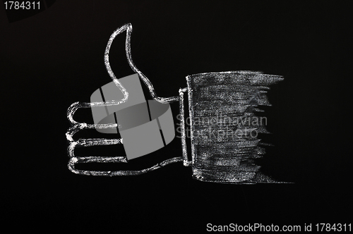 Image of Chalk drawing of thumb up sign on blackboard background