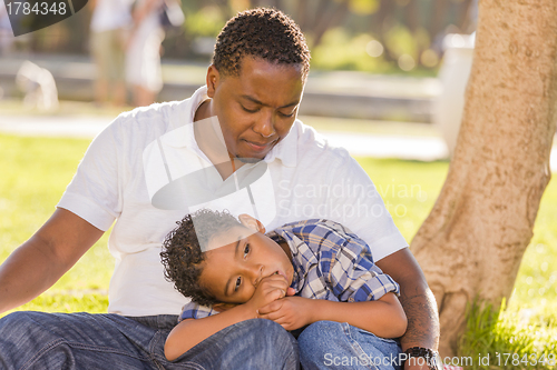 Image of African American Father Worried About His Mixed Race Son