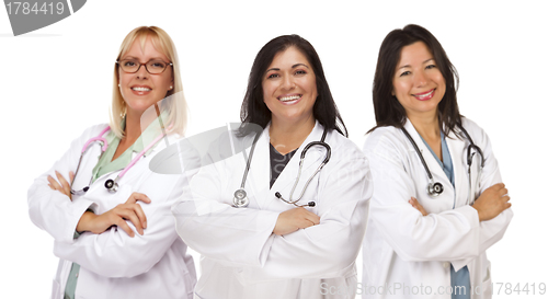 Image of Three Female Doctors or Nurses on White