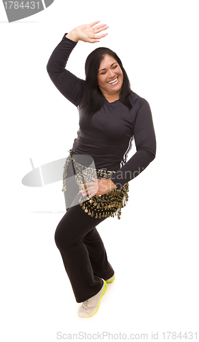 Image of Attractive Hispanic Woman Dancing Zumba on White