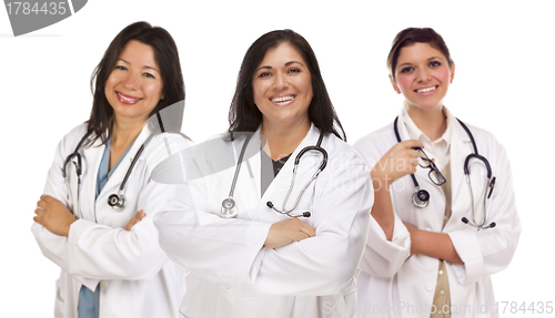 Image of Three Hispanic Female Doctors or Nurses on White