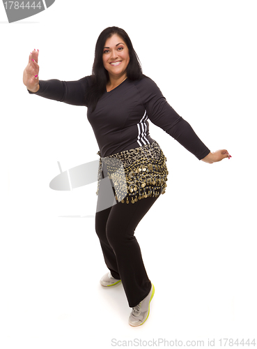 Image of Attractive Hispanic Woman Dancing Zumba on White