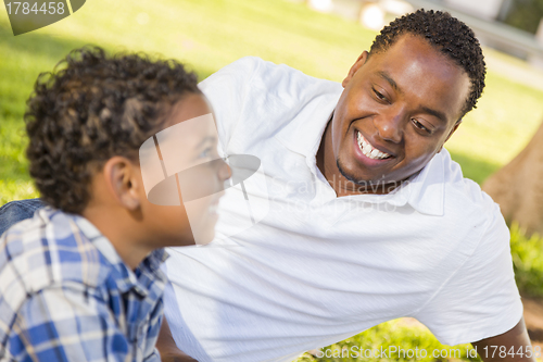 Image of Happy Mixed Race Father and Son Playing