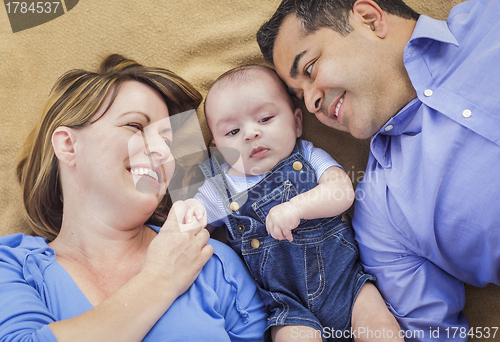 Image of Mixed Race Family Playing on the Blanket