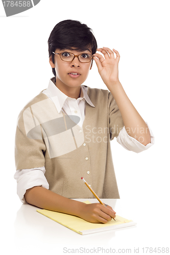 Image of Pretty Mixed Race Young Adult Female Student at Table