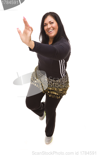 Image of Attractive Hispanic Woman Dancing Zumba on White
