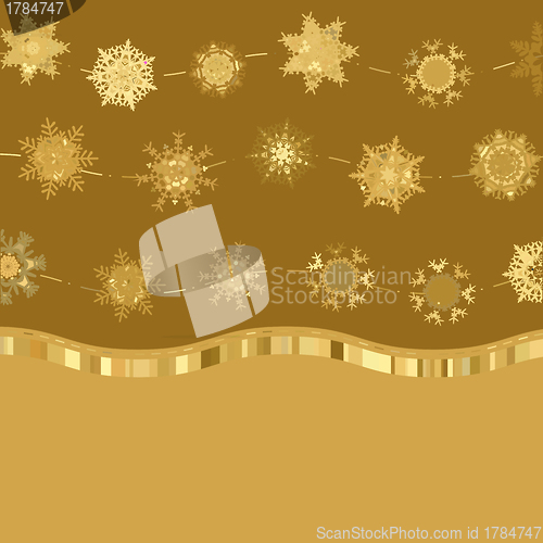 Image of Retro gold Card Template with Snowflakes. EPS 8