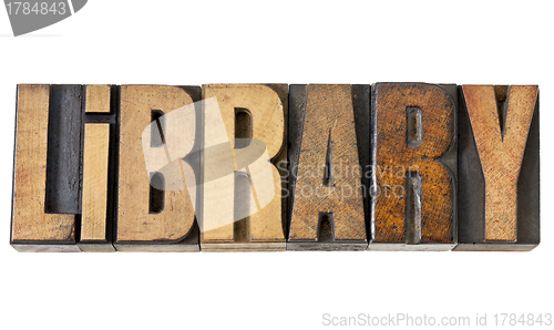Image of library word in wood type