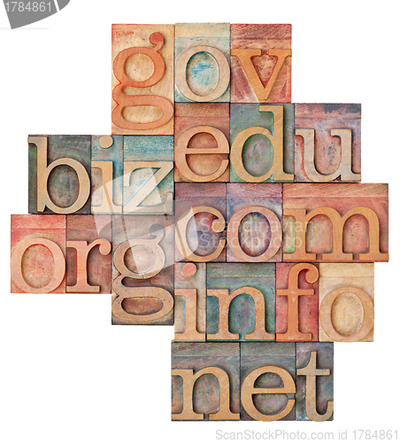 Image of internet domains in wood type