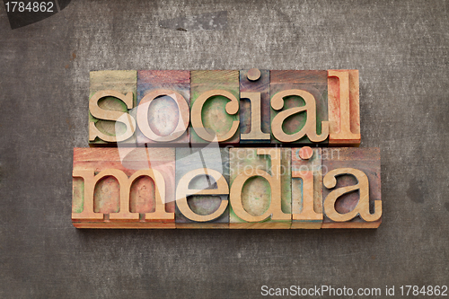 Image of social media in wood type