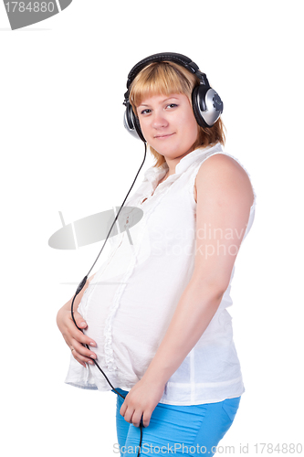 Image of Pregnant Woman with Headphones