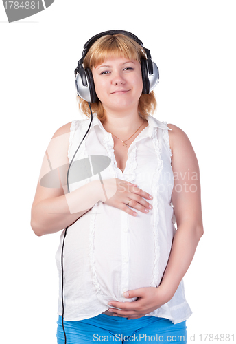 Image of Pregnant Woman with Headphones