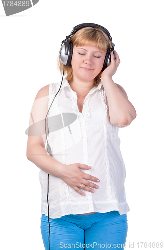 Image of Pregnant Woman with Headphones