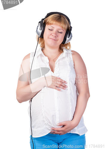 Image of Pregnant Woman with Headphones