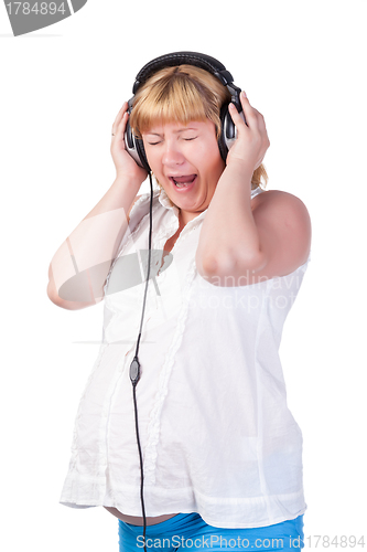 Image of Pregnant Woman with Headphones