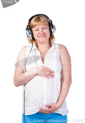 Image of Pregnant Woman with Headphones