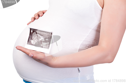 Image of Pregnant Woman's Belly with Ultrasound Image