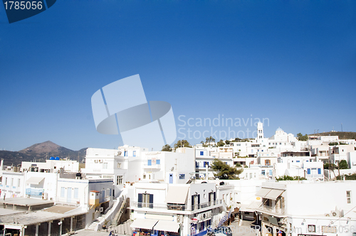 Image of view of capital buildings church Adamas Milos Cyclades Greek Isl