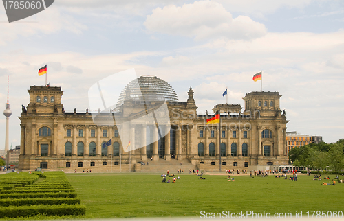 Image of Reichstag Parliament building with glass dome Berlin Germany