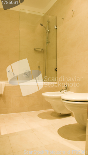 Image of bathroom with toilet and bidet luxury hotel Budapest Hungary