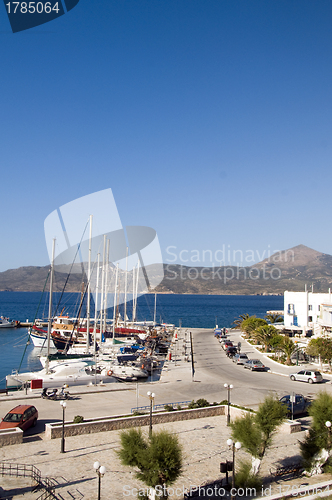 Image of harbor with yachts fishing boats Adamas Milos Greek Island