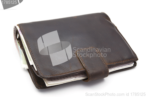 Image of Brown wallet with currency 