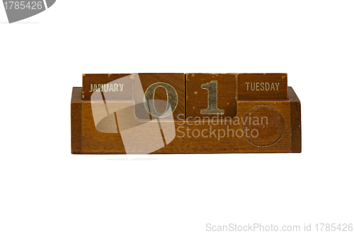 Image of wooden calendar 2013 New year January 1 Tuesday 