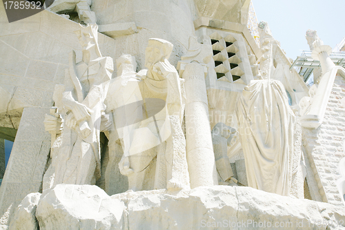 Image of BARCELONA, SPAIN - ABRIL 21: La Sagrada Familia Exterior - the i