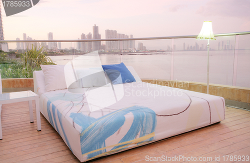 Image of Cozy outdoor bedroom in the sunset